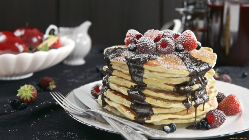 1080P, strawberry, berries, plate, ripe, food, indoors, ready-to-eat, pancakes, focus on foreground, indulgence, healthy eating, no people, berry fruit
