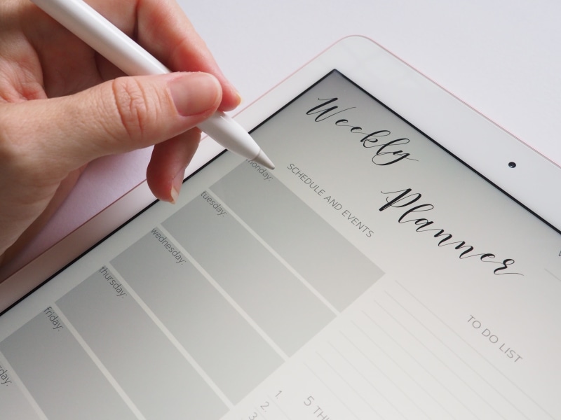 plan, stylus, pen, planner, holding, white, schedule, work, business, blog, finger, write, computer, diary, close-up, one person, writing, planning, person