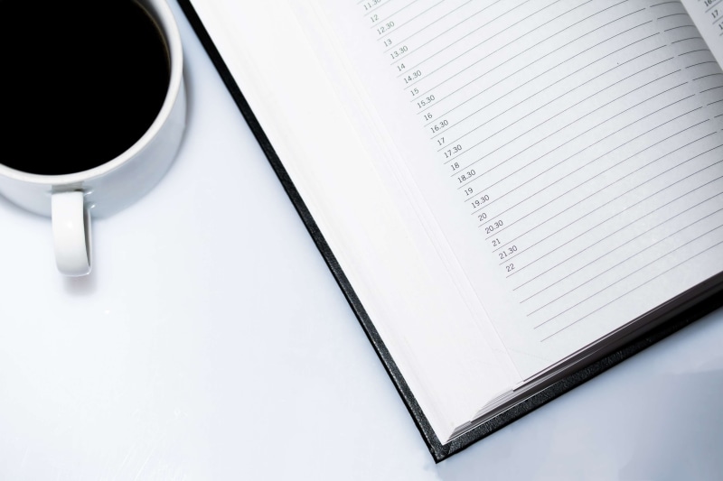 indoors, drink, close-up, coffee cup, cup, workplace, forward, white color, still life, publication, switch off, blank appointment calendar, date gift