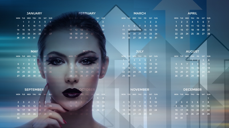 futuristic, contemplation, digital composite, human body part, cyberspace, wireless technology, profession, studio shot, woman, calendar, rise, year, front view