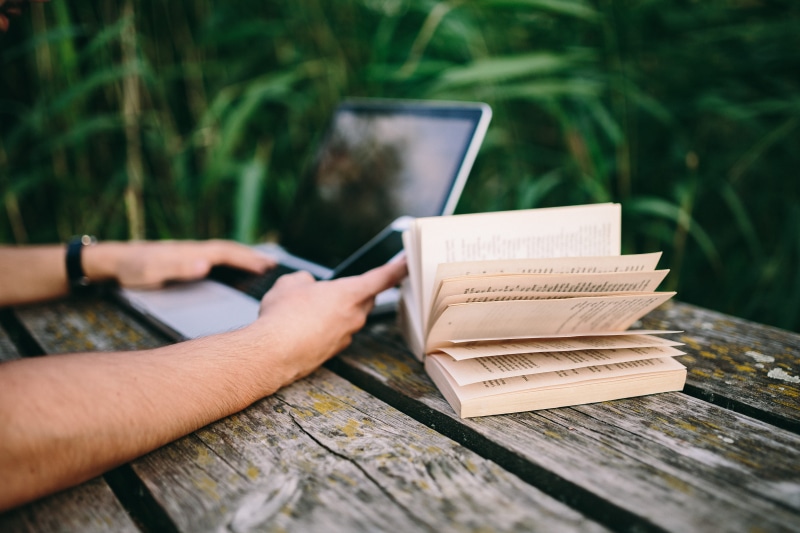 learning, plant, one Person, magic hour, human limb, old boards, relaxing, vintage, laptop, wood - material, outdoors, opened notebook, computer, wireless technology