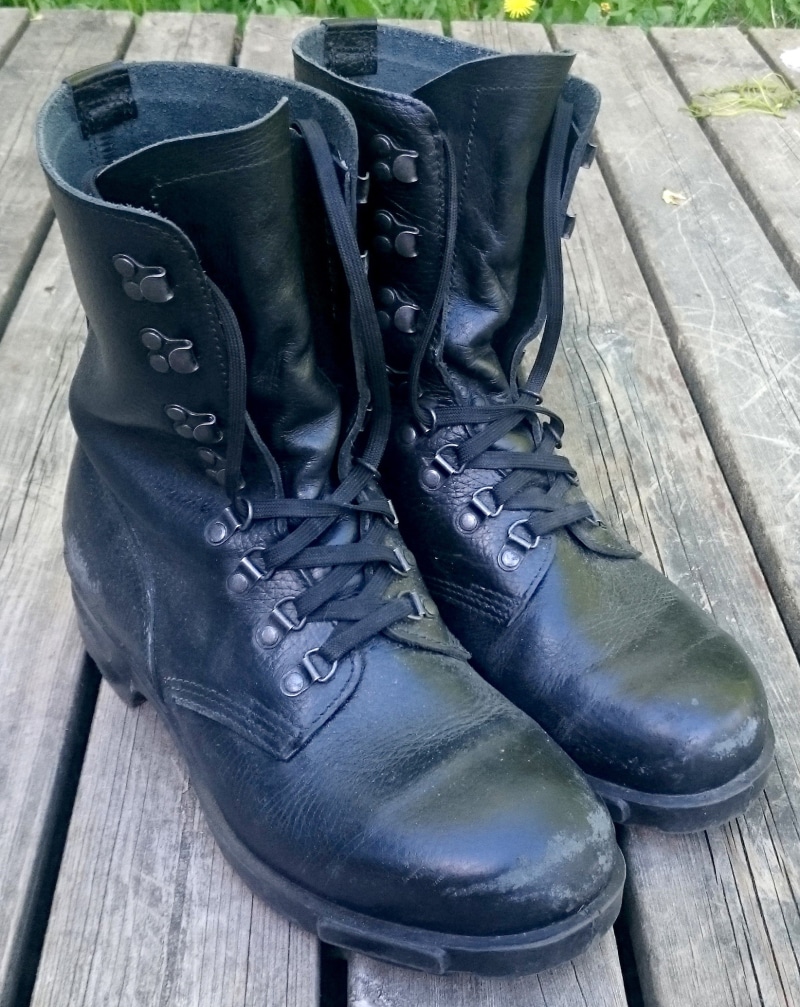 wood, uniform, hardwood floor, leather, soldier, table, pair, indoors, personal accessory, lace - fastener, surface, black color, still life, boots, wood - material