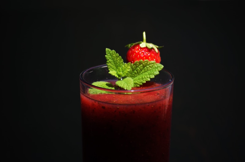 drink, filled, freshness, healthy eating, garnish, herb, 4K, black background, fruit, juice, close-up, beverage, red, ice, drinking, glass, wellbeing