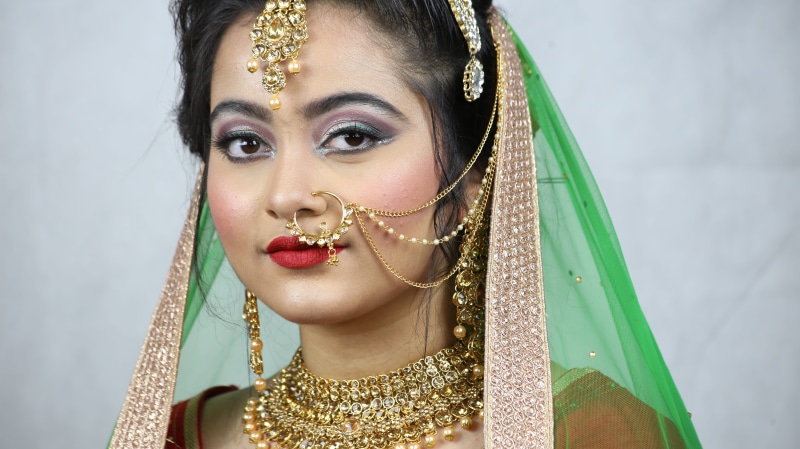 indian bride, headshot, jewelry, woman, portrait, traditional, young women, beautiful woman, marriage, women, bridal makeup, bridal, emotions, front view