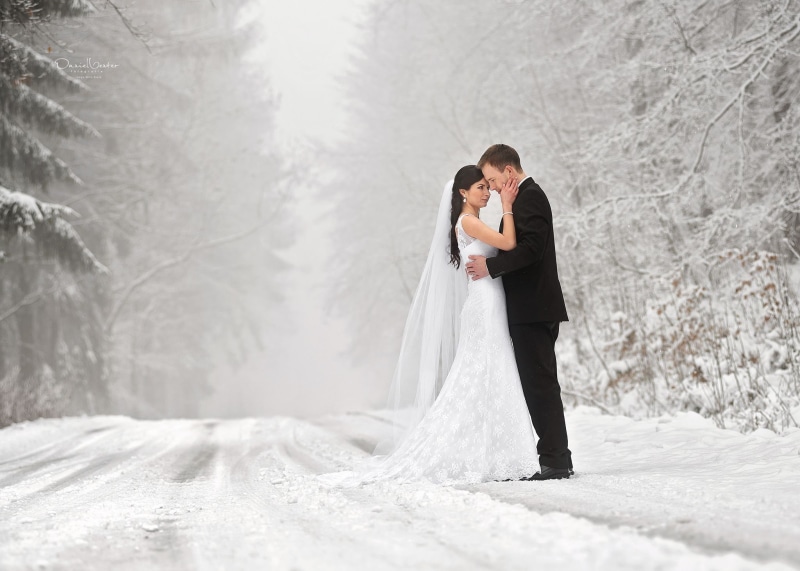 weddings, 1080P, suits, marriage, snow, winter, road, wedding dress