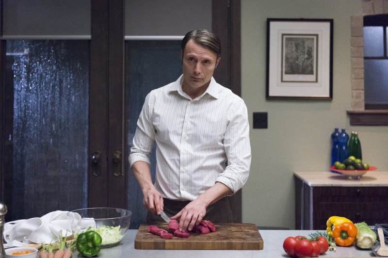 Hannibal Lecter, vegetables, TV show, NBC, Hannibal, 4K, a character, kitchen, knife, actor, Mads Mikkelsen, a doctor, series, man
