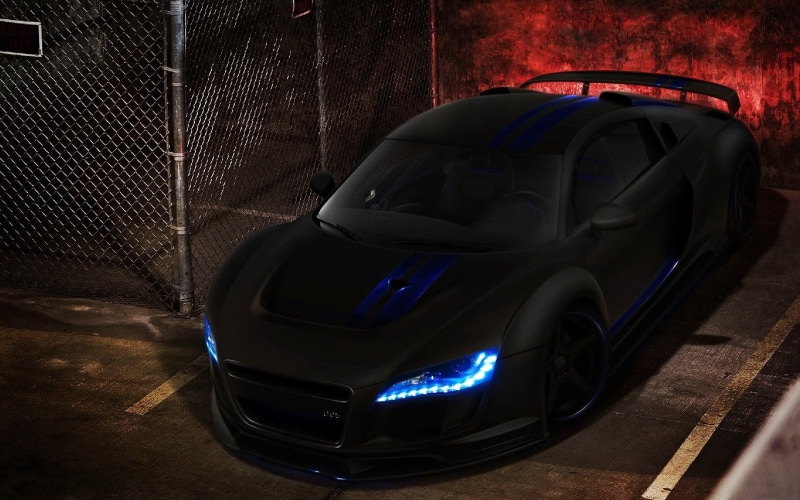 awesome, r, car, 1080P, audi, lights, black, blue