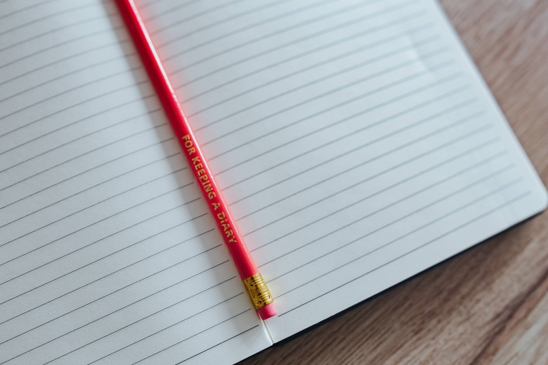 diary, pencil, document, focus on foreground, pencils, 4K, blank, table, paper, pattern, desk, business, colourful, pen, still life, wooden, red, indoors