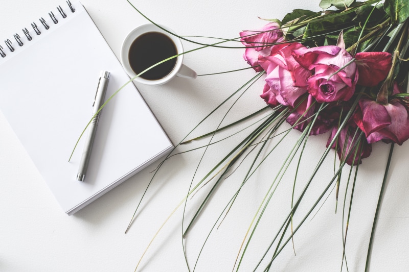 nature, notes, flower, beside, cofffee, color, vulnerability, bouquet, beverage, high angle view, spring, paper, rose - flower, close-up, rose, black coffee