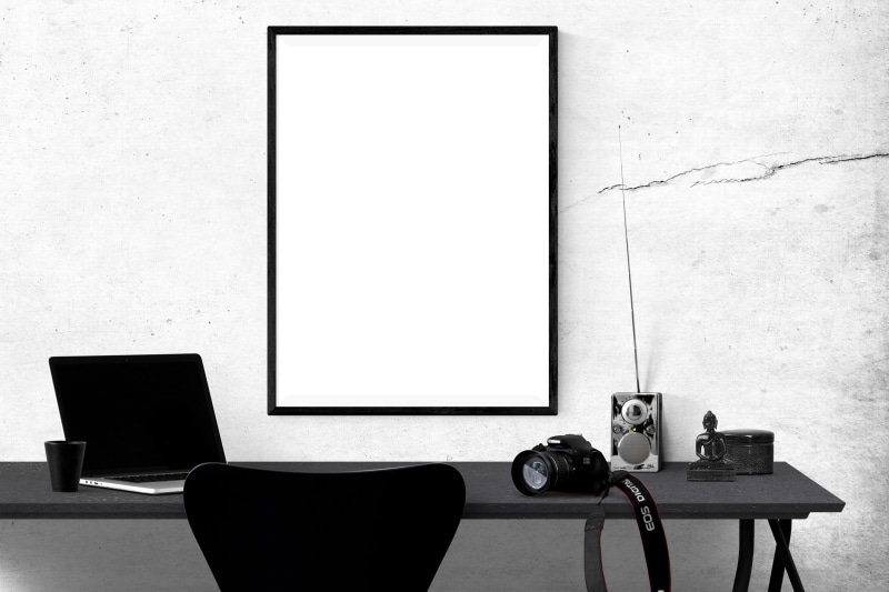 wall, frame, copy space, indoors, blank, chair, picture frame, no people, photo, 5K, vase, poster, template, desk, eos, black, architecture, interior