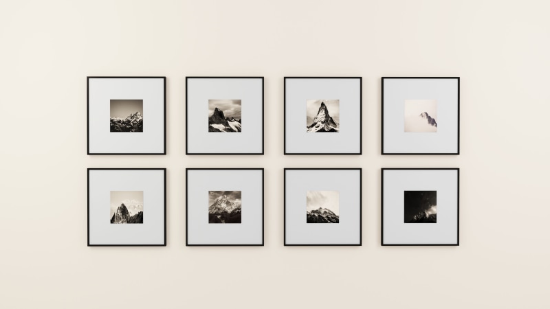 eight, cut out, wooden, 8K, group of objects, creativity, square, collection, arrangement, black and white, white, interior, white background, wall, display