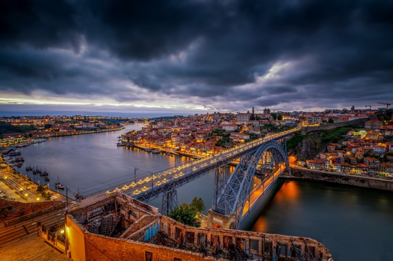 river, Port, 2K, bridge, the river Duero, Portugal, Dom Luís I Bridge, Porto, Douro River, Vila Nova de Gaia, Ponte de don Luis I, night city