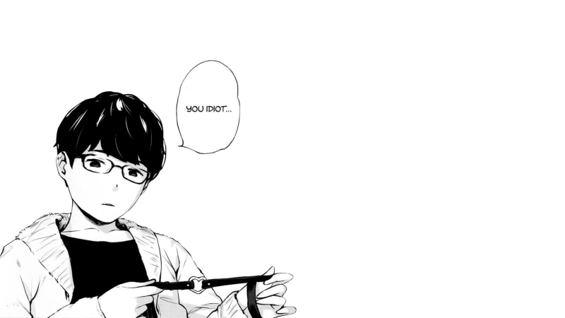 anime boys, 1080P, simple background, monochrome, glasses, idiot