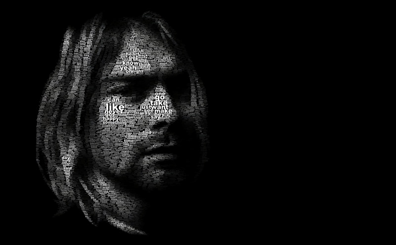 headshot, looking at camera, young men, Typography, contemplation, eyes closed, copy space, cloud, Cobain, serious, body part, human body part, 5K, dark