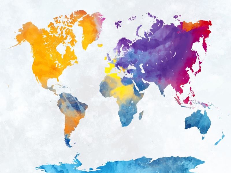 paper, no people, watercolor paints, textured effect, textured, craft, creativity, paint, studio shot, world map, art and craft, blob, white color, indoors