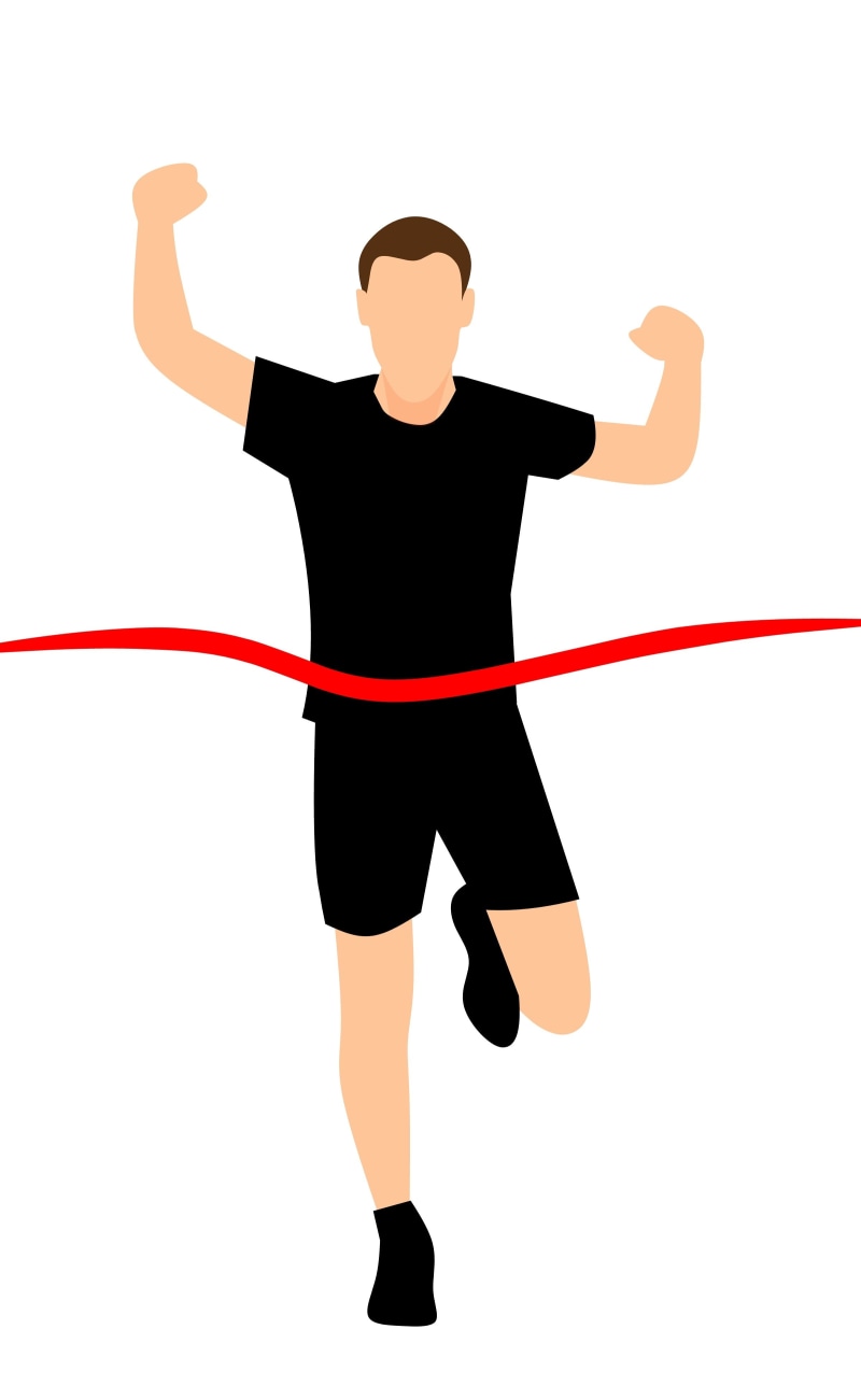 black color, line, cut out, handsome, wear, winner, champion, arms outstretched, victory, reached, person, across, athlete, triumph, young, outfit, sports