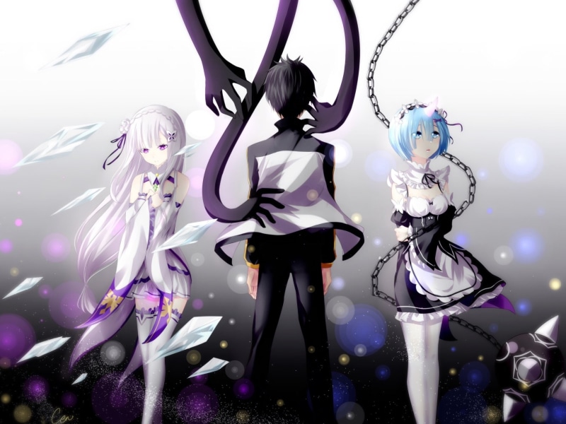 human skeleton, hairstyle, Anime, enjoyment, childhood, purple, event, Subaru Natsuki, close-up, representation, bone, toy, decoration, celebration, Emilia (Re:ZERO)