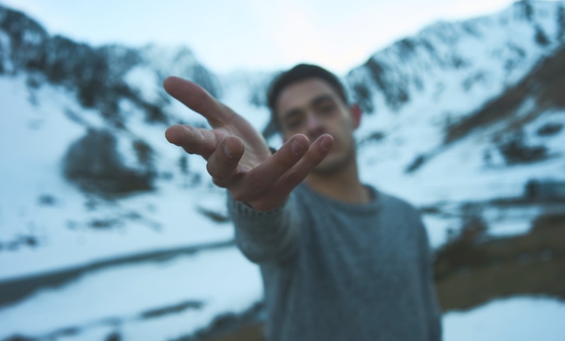 winter, person, sweatshirt, copy Space, one Man Only, looking, crew, communication, focus on foreground, male, hand, guy, gesturing, young adult, mountain