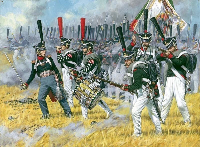day, full length, security, Russian heavy infantry, firefighter, soldier, smoke - physical structure, not for nothing was considered the best, irresistible in bayonet attack.