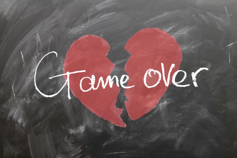 game over, heartbroken, chalk, high angle view, text, separation, white color, symbol, conceptual, font, indoors, romance, board, western script, broken