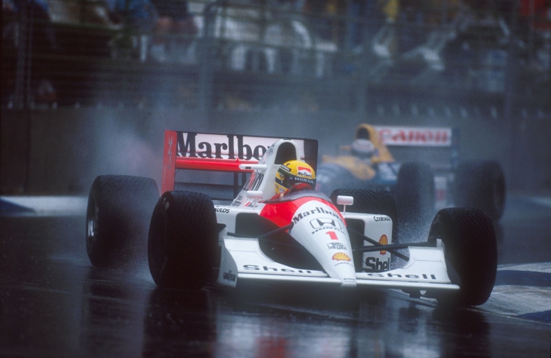 Marlboro, McLaren, rain, Mclaren Mp4, helmet, Formula 1, Ayrton Senna, 2K