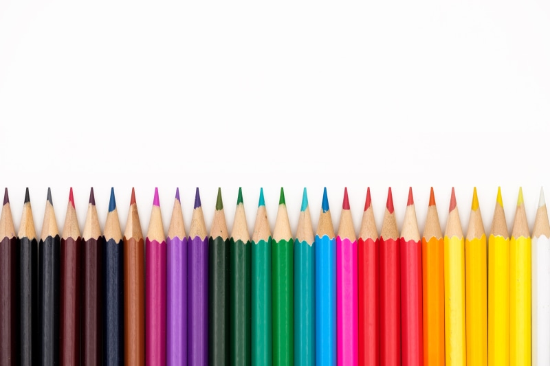 no people, art and craft, art and craft equipment, colored pencils, side by side, colored pencil, 5K, color, art, large group of objects, white background
