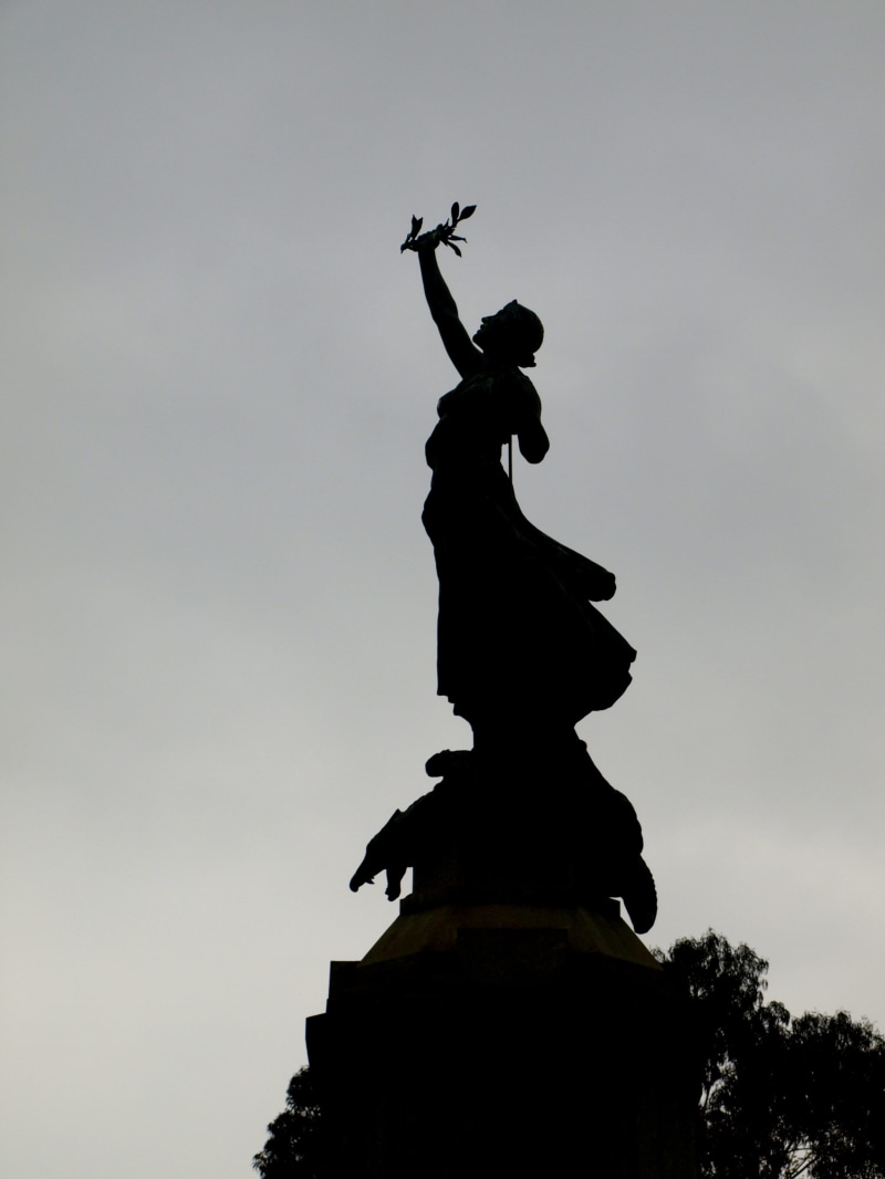 war memorial, female likeness, angel, history, sculpture, statue, low angle view, john angel, northernhay, war, 2K, art and craft, sky, no people, exeter