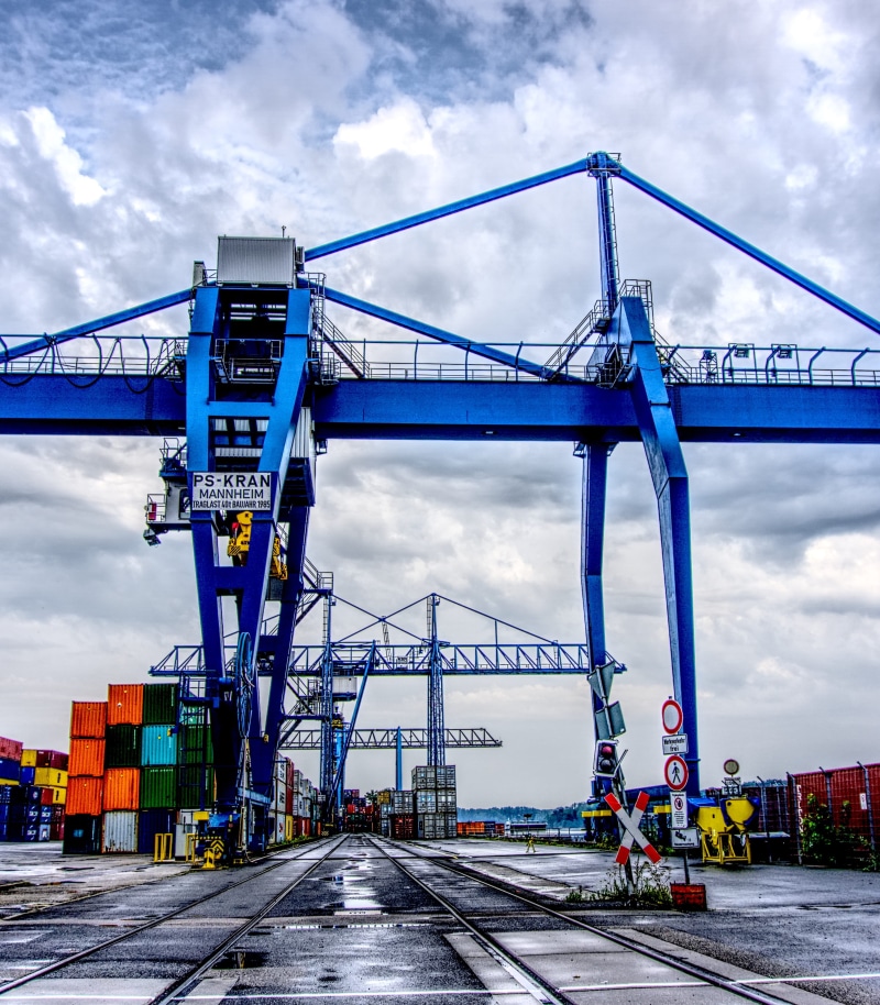 hdr, industry, built structure, high dynamic range, container handling, colorful, envelope square, sky, machinery, 2K, wet, architecture, road, mode of transportation