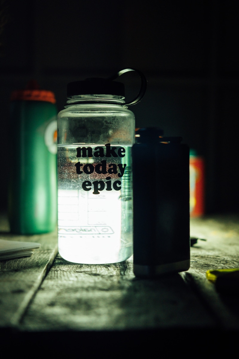 jar, camp, metal, glass - material, day, water bottle, adventure, nalgene, table, still life, food, container, flask, close-up, glow, food and drink, 5K