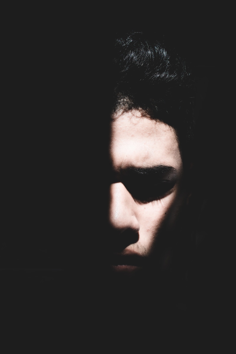 face, human, dark, contemplation, young men, silhouette, black background, front view, create, headshot, eyes closed, young adult, light, shadow, lifestyles