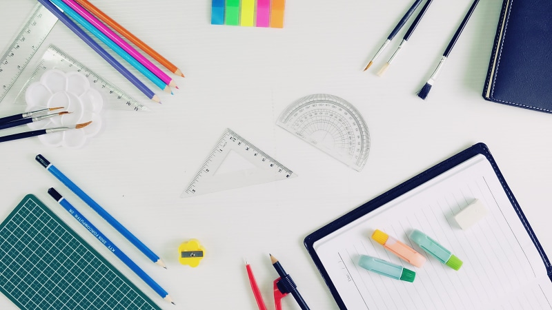 crayon, large group of objects, ruler, choice, flat, no people, high angle view, office supply, brust, materials, business, note pad, 4K, circus, art