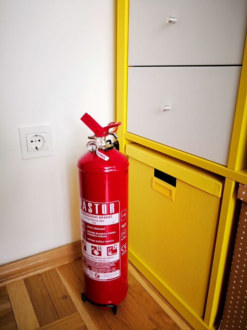 wall - building feature, wood - material, architecture, 4K, indoors, emergency equipment, single object, safety, house, firefighter, no people, fire extinguisher
