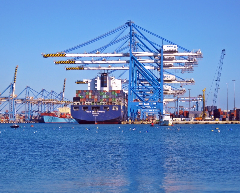 wharf, industrial, blue metal, water, maritime, goods, architecture, sky, crane - Construction Machinery, cargo, ocean, logistic, large, freight, export
