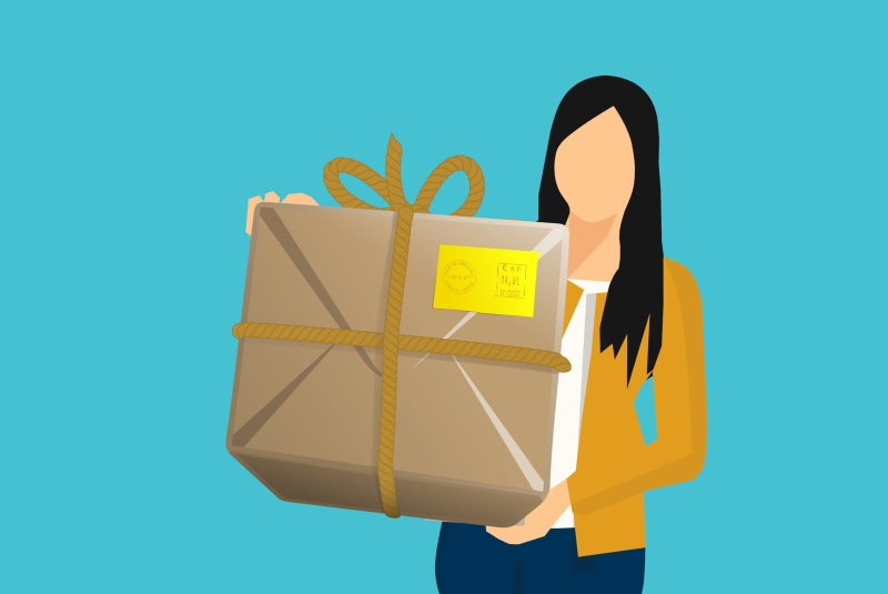 box - container, gift, industry, paper, storehouse, showing, box, colored background, blue background, holding, received, human limb, packing, adult, import
