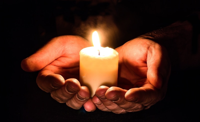 two, human hand, light in the darkness, prayer, hand, person, holding candle, adult, pillar, candlelight, burning, dark, open, religion, heat - temperature