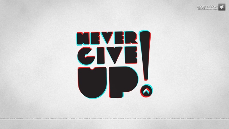 Anaglyph 3D, 1080P, Typography, motivational, Never Give Up!