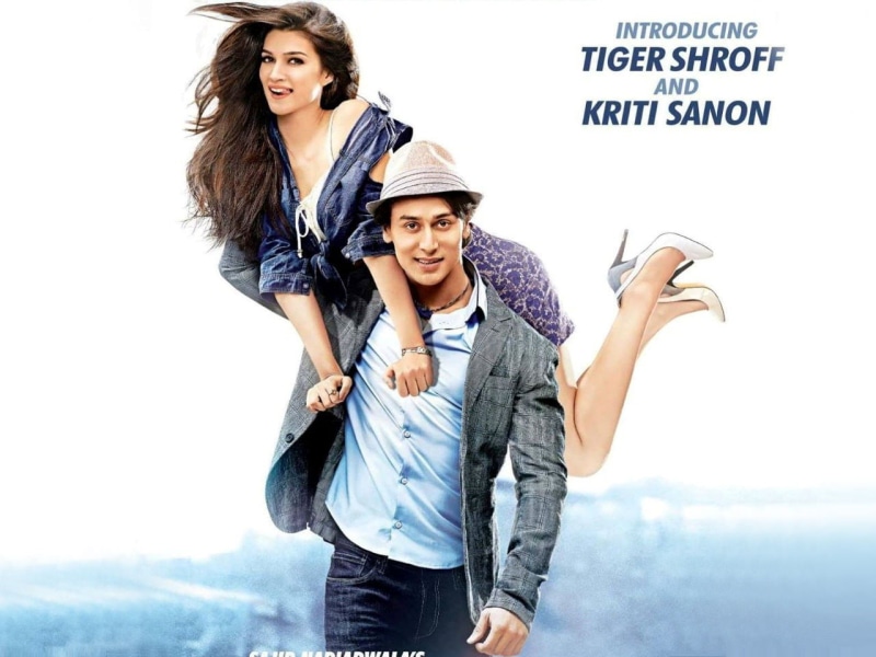 text, standing, young men, front view, tiger, Bollywood Movies, casual clothing, looking at camera, heropanti, smiling, young adult, couple - relationship