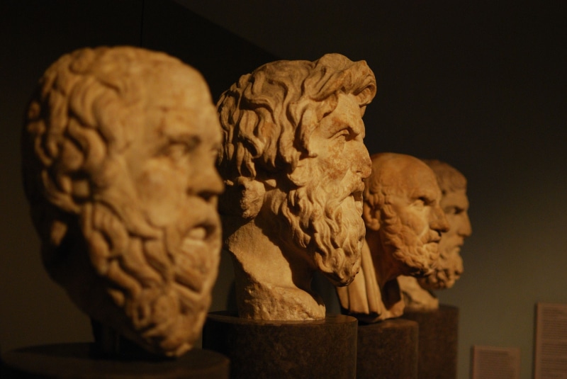 built structure, religion, art and craft, greeks, close-up, head, building, black background, knowledge, bustos, philosophy, architecture, male likeness