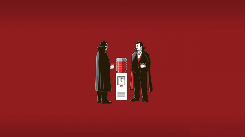 dispenser, red background, wall, representation, full length, dracula, standing, studio shot, blood, colored background, people, human representation, vampires