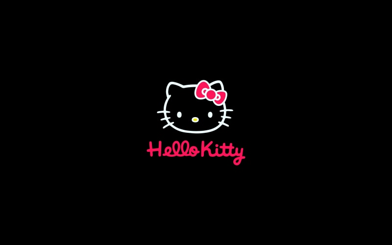 logo, art, hello, cute, kitty, dark, 4K