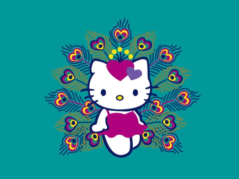 hello, Hello Kitty, art, kitty, anime, peacock, 480P, hd