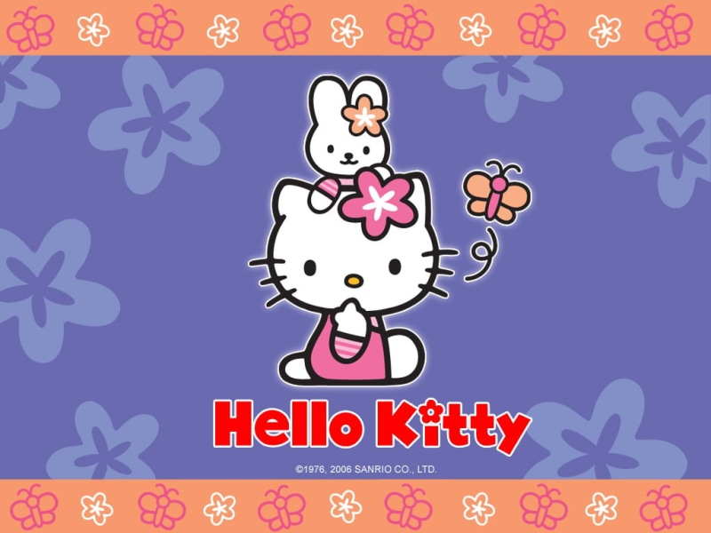 kitty, cat, cartoon, hello kitty, hello, butterfly, 480P, pink