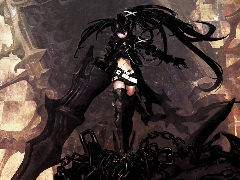 black color, mask, young adult, standing, disguise, portrait, fantasy girl, lifestyles, anime, indoors, Black Rock Shooter, architecture, obscured face