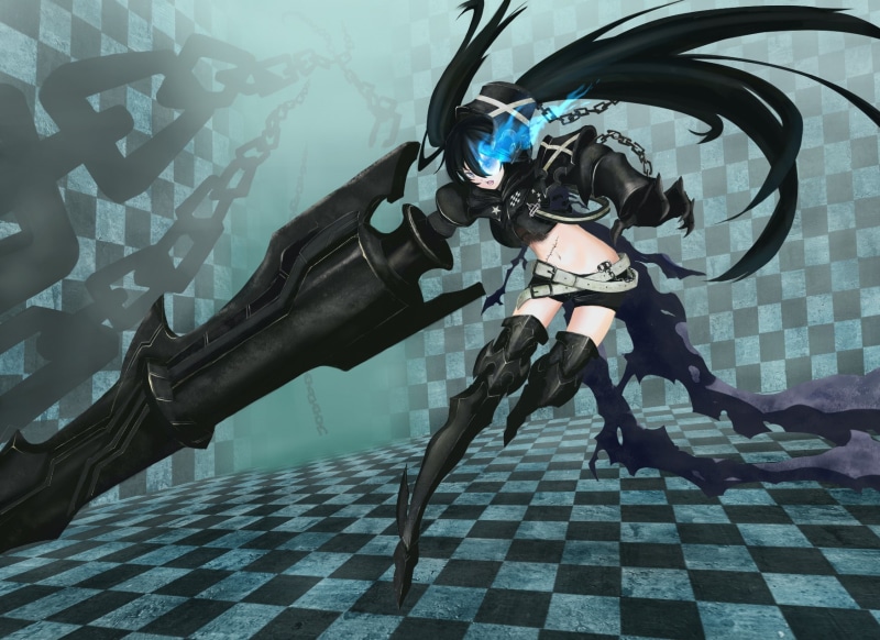 women, full length, tiled floor, young adult, 720P, anime, lifestyles, black color, underwater, representation, skill, tile, indoors, Black Rock Shooter