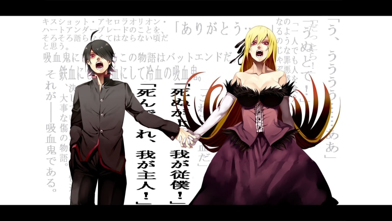 representation, whiteboard, people, sleeve, women, Monogatari Series, pink, board, creativity, s, studio shot, Araragi Koyomi, Oshino Shinobu, vampires