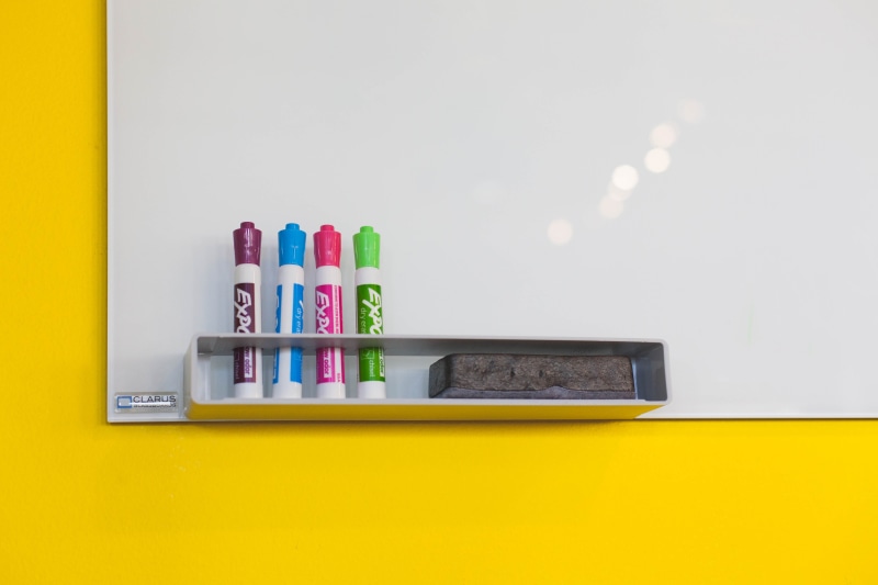 studio shot, close-up, art and craft, eraser, no people, business, yellow, multi colored, still life, board, in a row, dry, erase, bookshelf, whiteboard