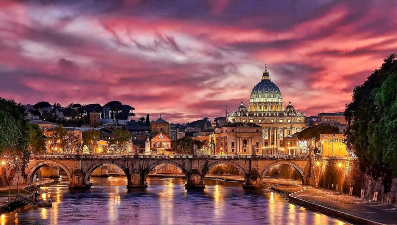 steeple, cityscape, evening, building exterior, arch bridge, famous Place, twilight, sky, tourism, no people, history, europe, travel destinations, serene