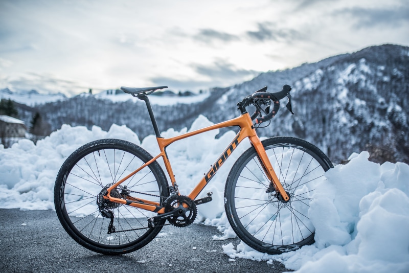 cold temperature, yellow, gravel bike, transportation, outdoors, snowcapped mountain, spoke, travel, bike, ice, nature, wheel, alessio soggetti, stationary