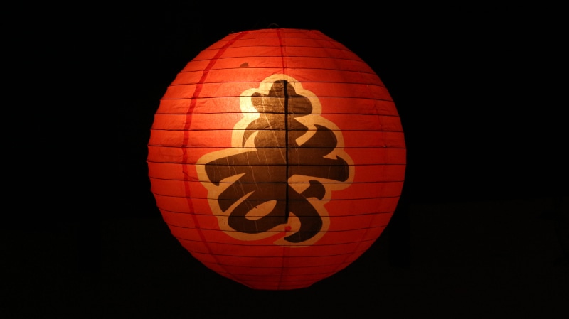 fruit, black background, red, kanji, são paulo, parachute, chinese, lampshade, chinese lantern festival, sphere, no people, inflatable, event, light, illuminated