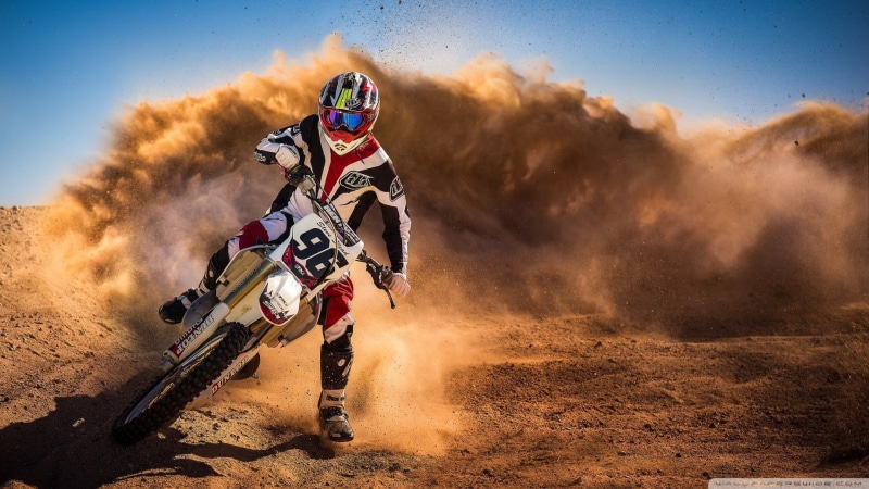 dust, dirt bikes, crash helmet, white, motorcycle, mode of transportation, motion, 1080P, riding, nature, adventure, helmet, motocross, black, extreme sports